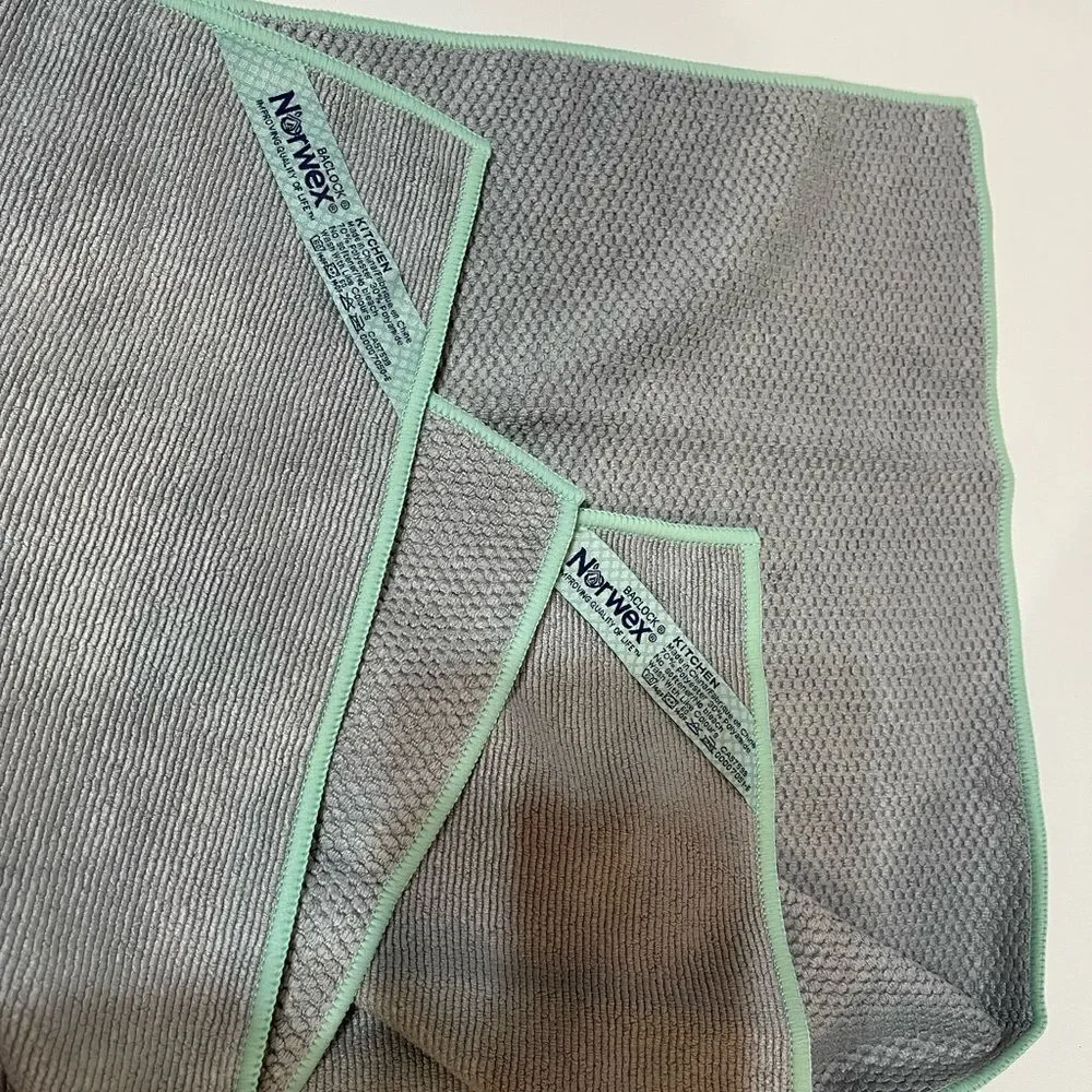 Norwex Kitchen Towel and Kitchen Cloth set of 2 Graphite with Sea Mist trim NWOT